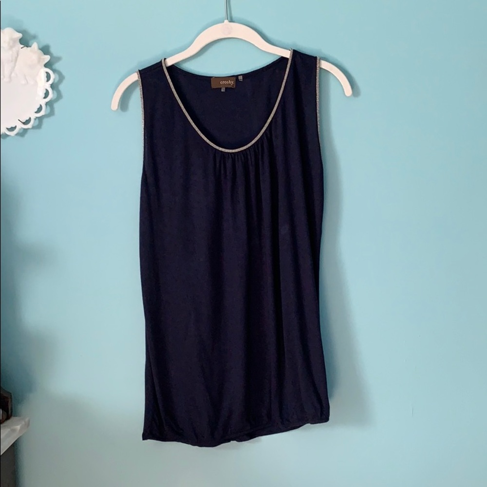 Navy tank top with silver trim